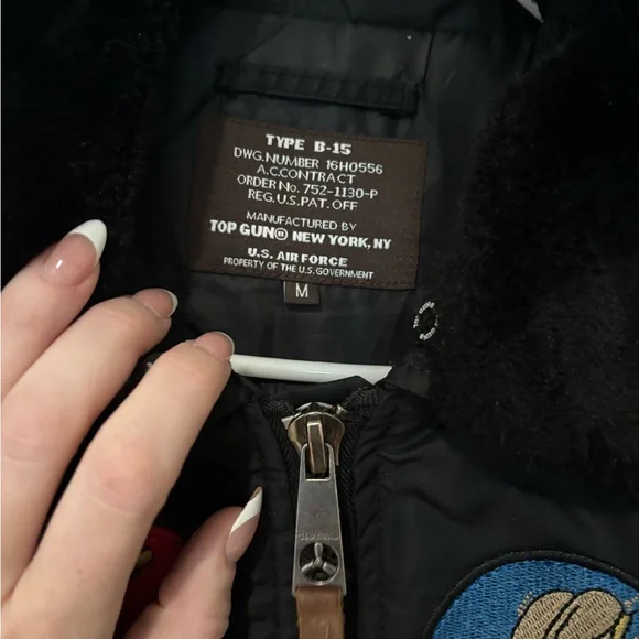 Top gun Black Bomber Jacket with Patches - Picture 8 of 12